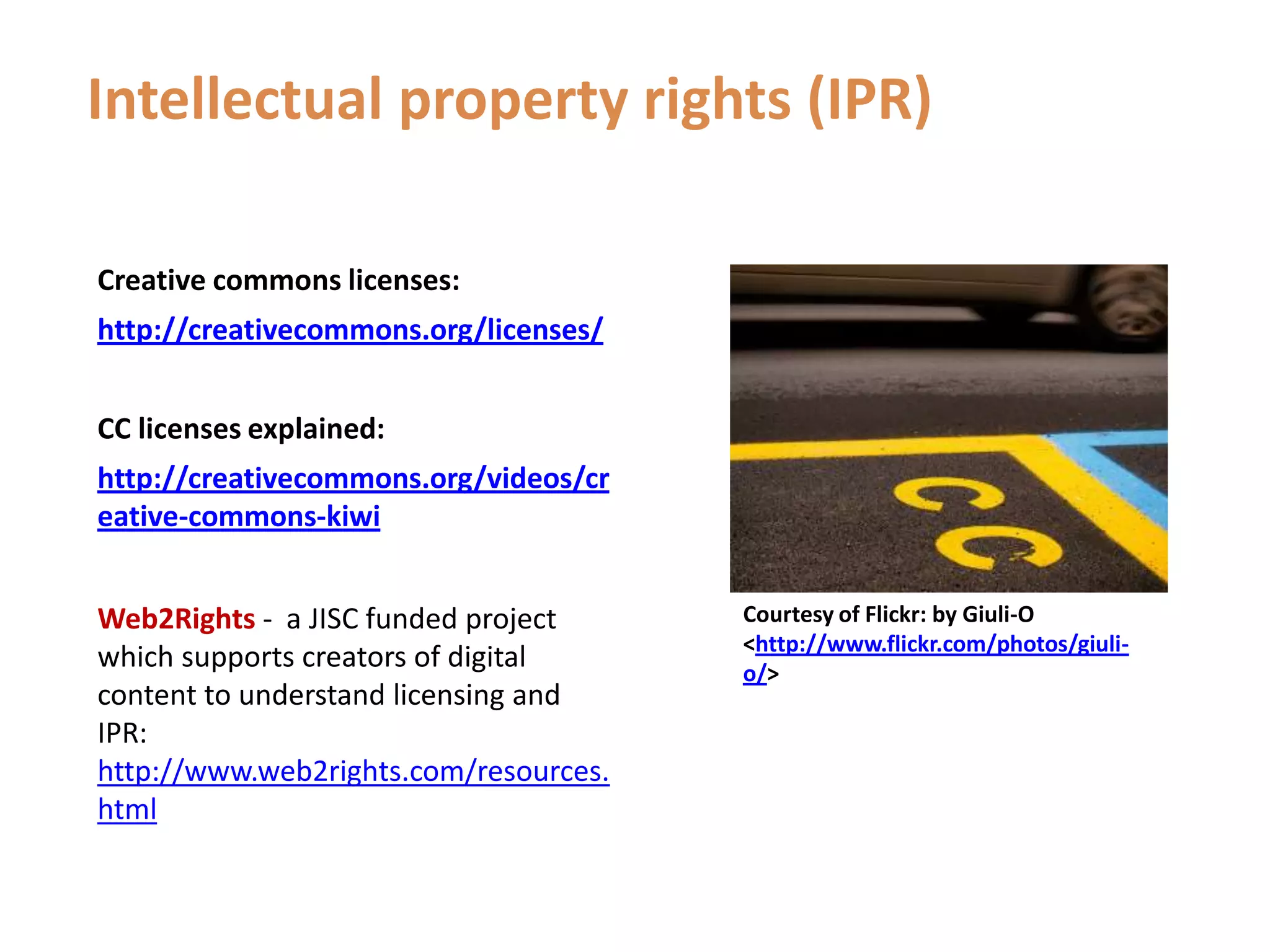 OER repositorieshttp://www.jorum.ac.uk/http://www.humbox.ac.uk/http://www.slideshare.net/http://www.apple.com/education/itunes-u/http://www.merlot.org/Jorum, University of ManchesterHumBox- humanities teaching resources on the web 	SlideShare – sharing presentations online iTunesU – OER available through the iTunes storeMerlot – multimedia educational resources for learning and online teaching (peer reviewed), California State University