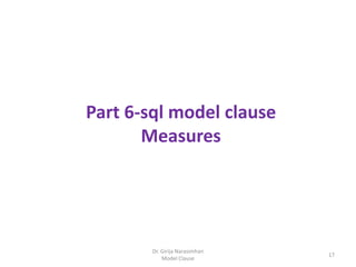 Dr. Girija Narasimhan
Model Clause
17
Part 6-sql model clause
Measures
 