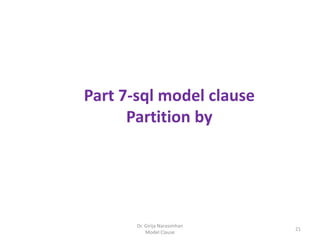 Dr. Girija Narasimhan
Model Clause
21
Part 7-sql model clause
Partition by
 