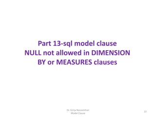 Dr. Girija Narasimhan
Model Clause
37
Part 13-sql model clause
NULL not allowed in DIMENSION
BY or MEASURES clauses
 