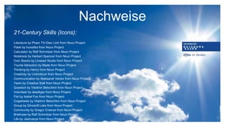Nachweise
21-Century Skills (Icons):
Literature by Pham Thi Dieu Linh from Noun Project
Flask by hunotika from Noun Project
Calculator by Ralf Schmitzer from Noun Project
Notebook by Herbert Spencer from Noun Project
Coin Stacks by Linseed Studio from Noun Project
Tourist Attraction by Made from Noun Project
Thinking by Henry from Noun Project
Creativity by Unlimiticon from Noun Project
Communication by Aleksandr Vector from Noun Project
Team by Creative Stall from Noun Project
Question by Vladimir Belochkin from Noun Project
Volunteer by deadtype from Noun Project
Fist by Isabel Foo from Noun Project
Cogwheels by Vladimir Belochkin from Noun Project
Group by Dinosoft Labs from Noun Project
Community by Gregor Cresnar from Noun Project
Briefcase by Ralf Schmitzer from Noun Project
Life by Jaohuarye from Noun Project
 