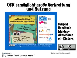 Sandra Schön & Martin Ebner
Beispiel
Handbuch
Making-
Aktivitäten
mit Kindern
Quelle:	http://bit.do/handbuch	
Ein Projekt ...