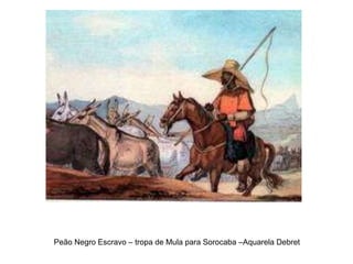Peão Negro Escravo – tropa de Mula para Sorocaba –Aquarela Debret 