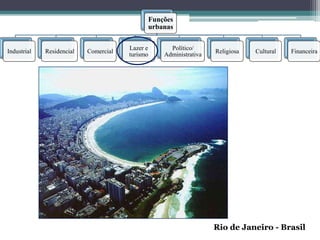 Funções
                                             urbanas

                                       Lazer e     Político/
Industrial   Residencial   Comercial                              Religiosa   Cultural   Financeira
                                       turismo   Administrativa




                                                                  Rio de Janeiro - Brasil
 