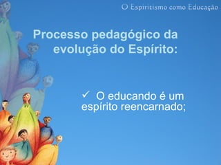 Processo pedagógico da
   evolução do Espírito:


         O educando é um
        espírito reencarnado;
 