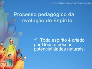 Processo pedagógico da
   evolução do Espírito:


         Todo espírito é criado
        por Deus e possui
        potencialidades naturais;
 