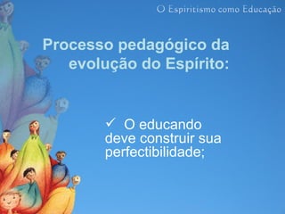 Processo pedagógico da
   evolução do Espírito:


         O educando
        deve construir sua
        perfectibilidade;
 