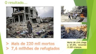 O resultado...
Morte de civis chega
a 67.293, incluindo
11.021 crianças.
 