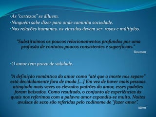 Não é o abandono da Modernidade.**Existem ‘diferenças’, mas a Pós-Modernidade carrega a Modernidade.  ** Na Era Moderna há a inversão do pólo transcendental para o terreno.**Na Modernidade destaca-seacrença na razão e no progresso. **No século XX, a Razão começa a perder a razão e o progresso é posto em dúvida diante das grandes guerras, estragos ambientais e atrocidades.