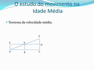 Teorema da velocidade média.
O estudo do movimento na
Idade Média
BA
E
C
G
F
D
 