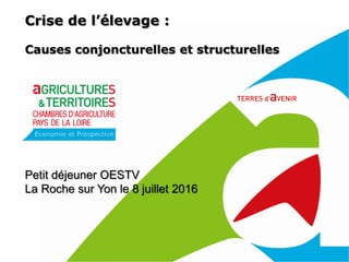 Crise de l’élevage :
Causes conjoncturelles et structurelles
Petit déjeuner OESTV
La Roche sur Yon le 8 juillet 2016
 
