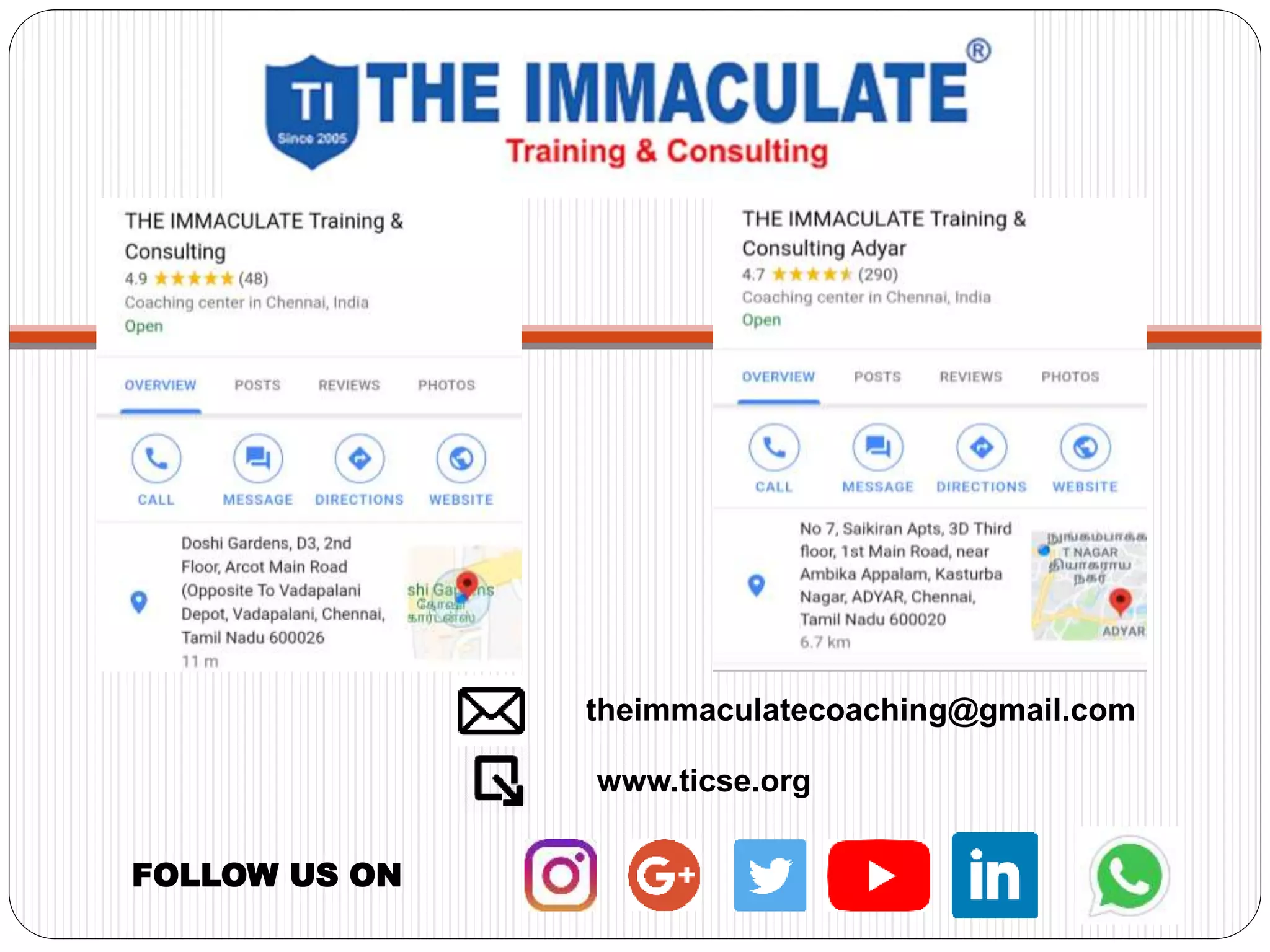 theimmaculatecoaching@gmail.com
FOLLOW US ON
www.ticse.org
 