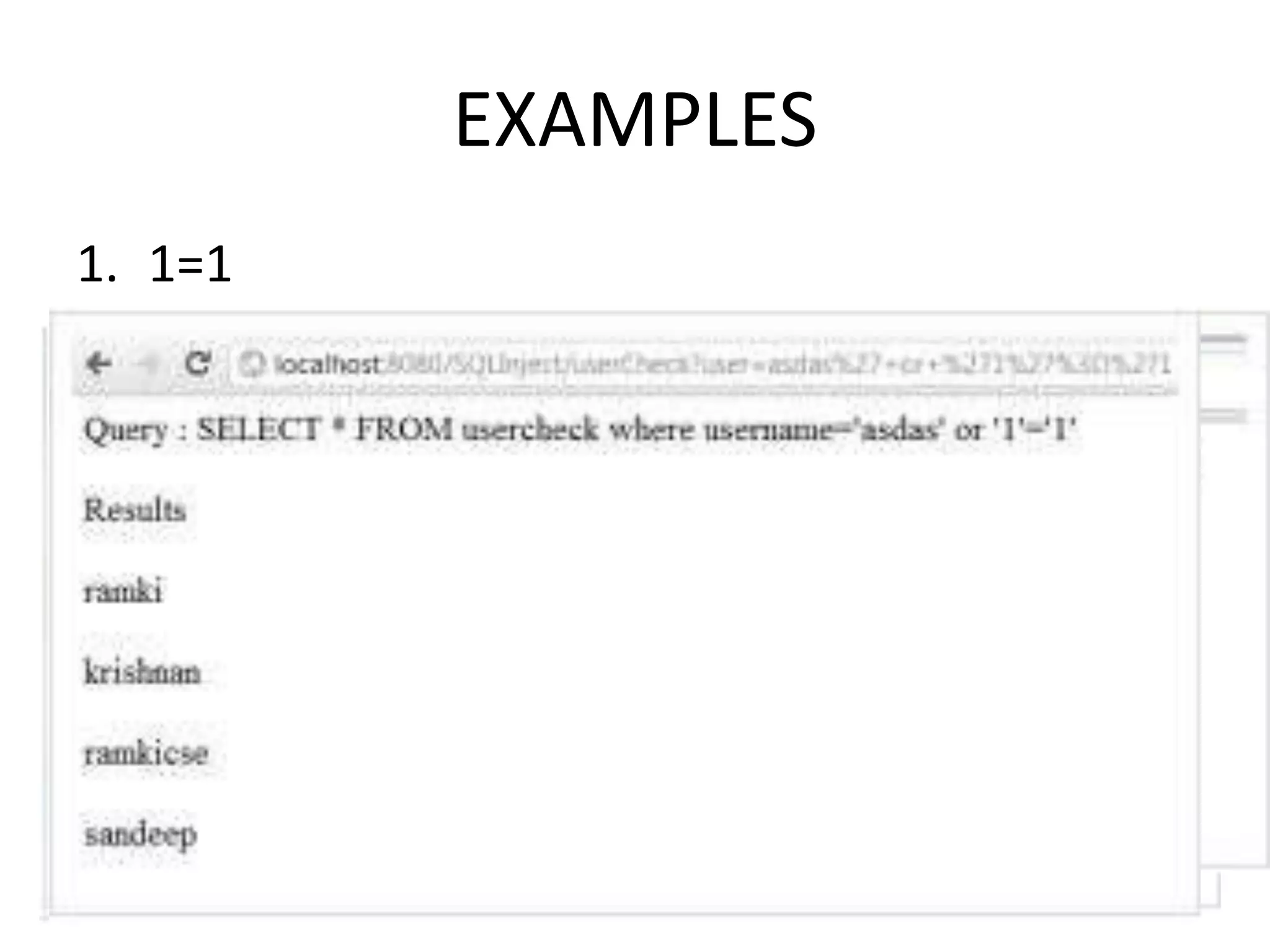 EXAMPLES
1. 1=1
 