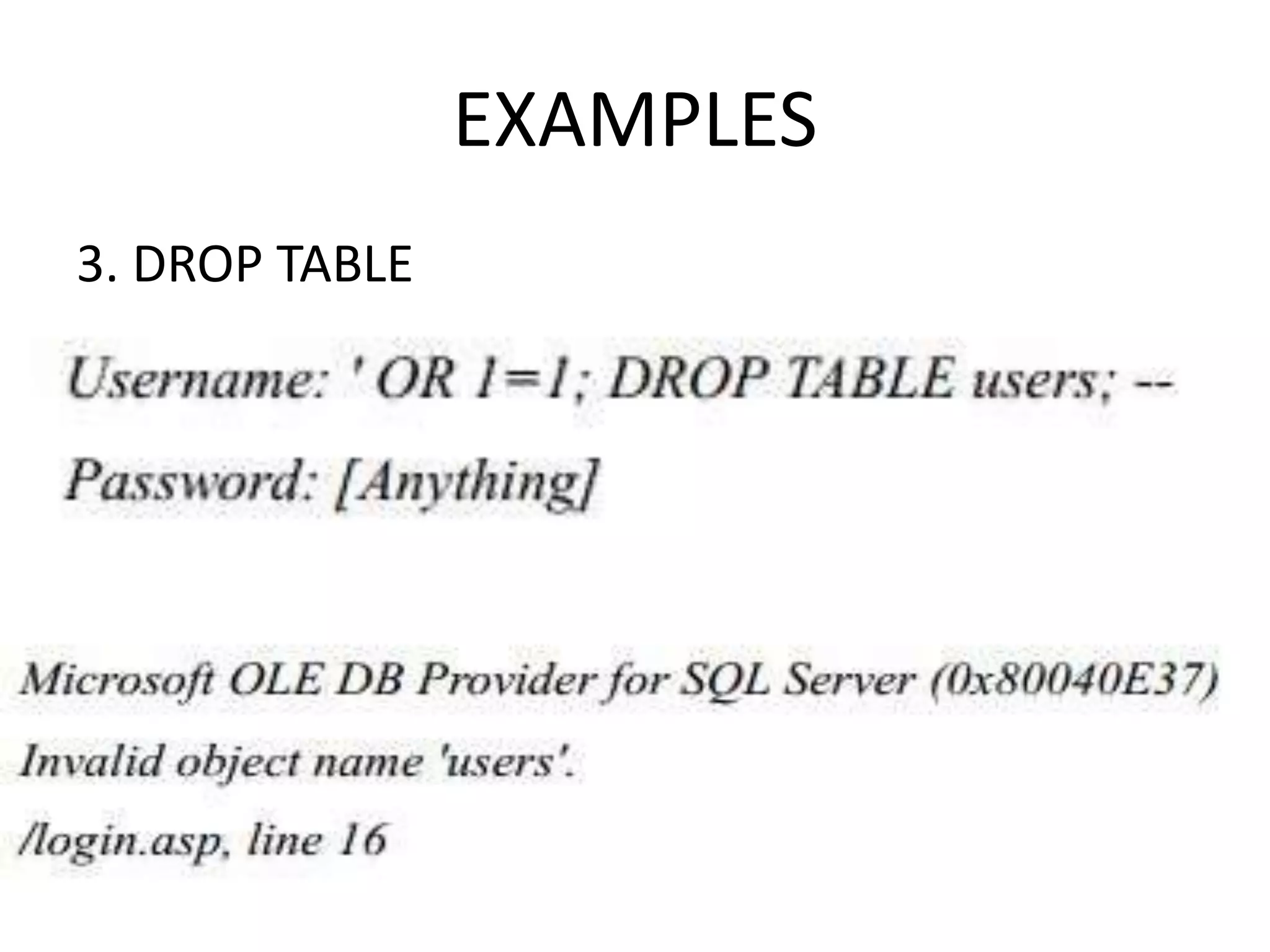 EXAMPLES
3. DROP TABLE
 