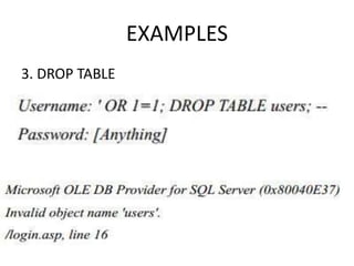 EXAMPLES
3. DROP TABLE
 