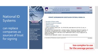 National ID
Systems
can replace
companies as
sources of trust
for signing
too complex to use
for the average person
 