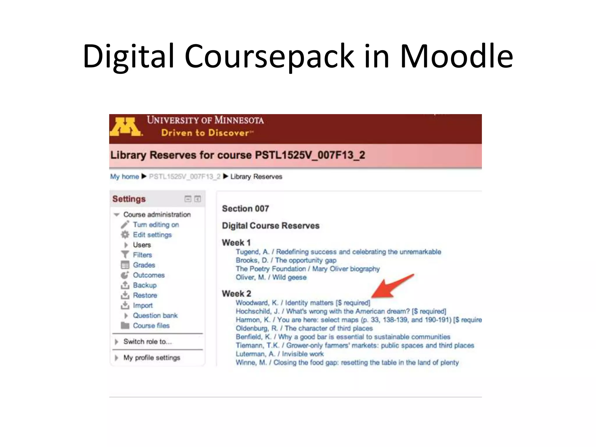 Digital Coursepack in Moodle
 