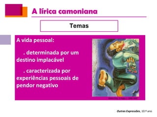 A lírica camoniana
Outras Expressões, 10.º ano
Temas
A vida pessoal:
. determinada por um
destino implacável
. caracterizada por
experiências pessoais de
pendor negativo
Mário Eloy, A Fuga, c. 1938-1939
 