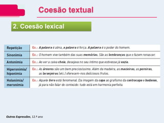 2. Coesão lexical
Coesão textual
Outras Expressões, 12.º ano
 