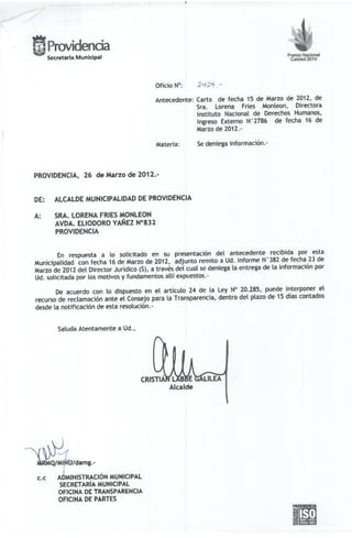 Of. 2429 respuesta municipalidad de providencia