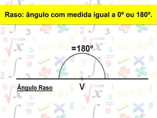Raso: ângulo com medida igual a 0º ou 180º.
 