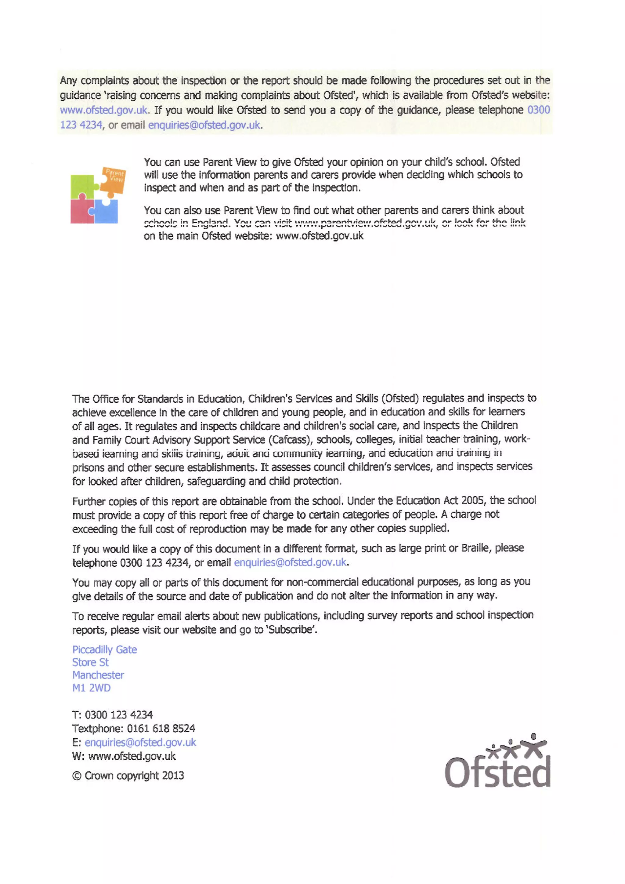 Oldfield School's unpublished 2013 Section 8 report