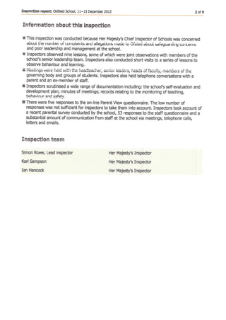 Oldfield School's unpublished 2013 Section 8 report