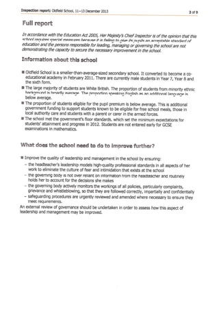 Oldfield School's unpublished 2013 Section 8 report