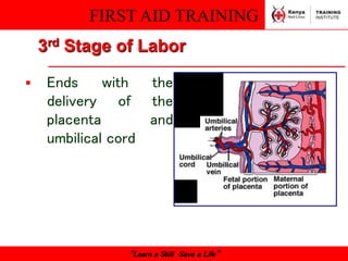FIRST AID TRAINING
“Learn a Skill Save a Life”
3rd Stage of Labor
 Ends with the
delivery of the
placenta and
umbilical cord
 