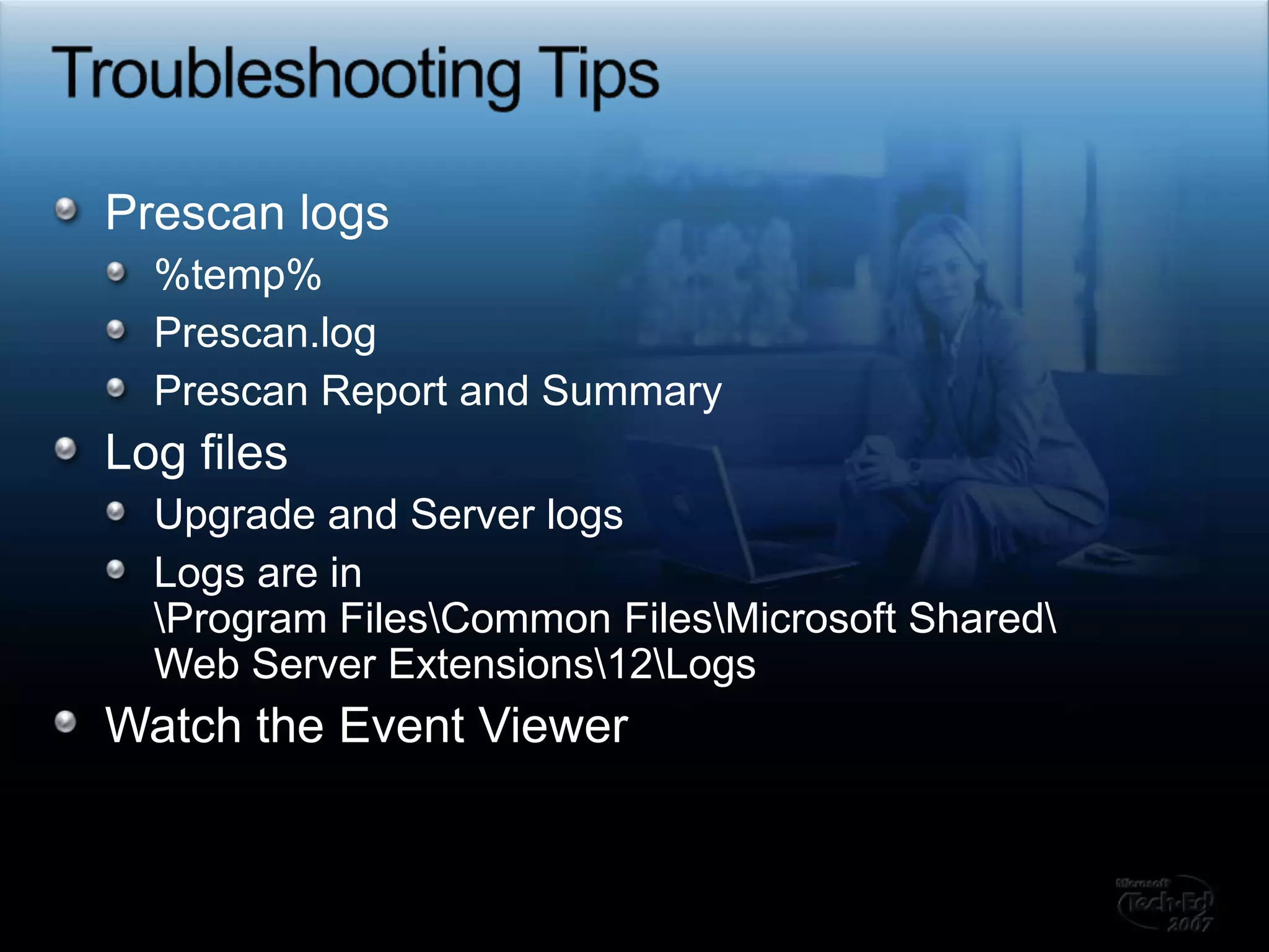 Changes to SharePoint SearchUnchangedCustom content sourcesCrawl rulesUpgraded but should be checked for conflictsCustom crawl file typesChangedScopes are lost, must recreateOnly 1 index now, default in SharePoint Server Docicon.xml modifications must be redoneThesaurus/noise file modifications must be redoneSearch schedule lost, must recreateIf using gradual upgrade both v2 and v3 index will be running Disable v2 indexer ASAP to reduce strain on hardware