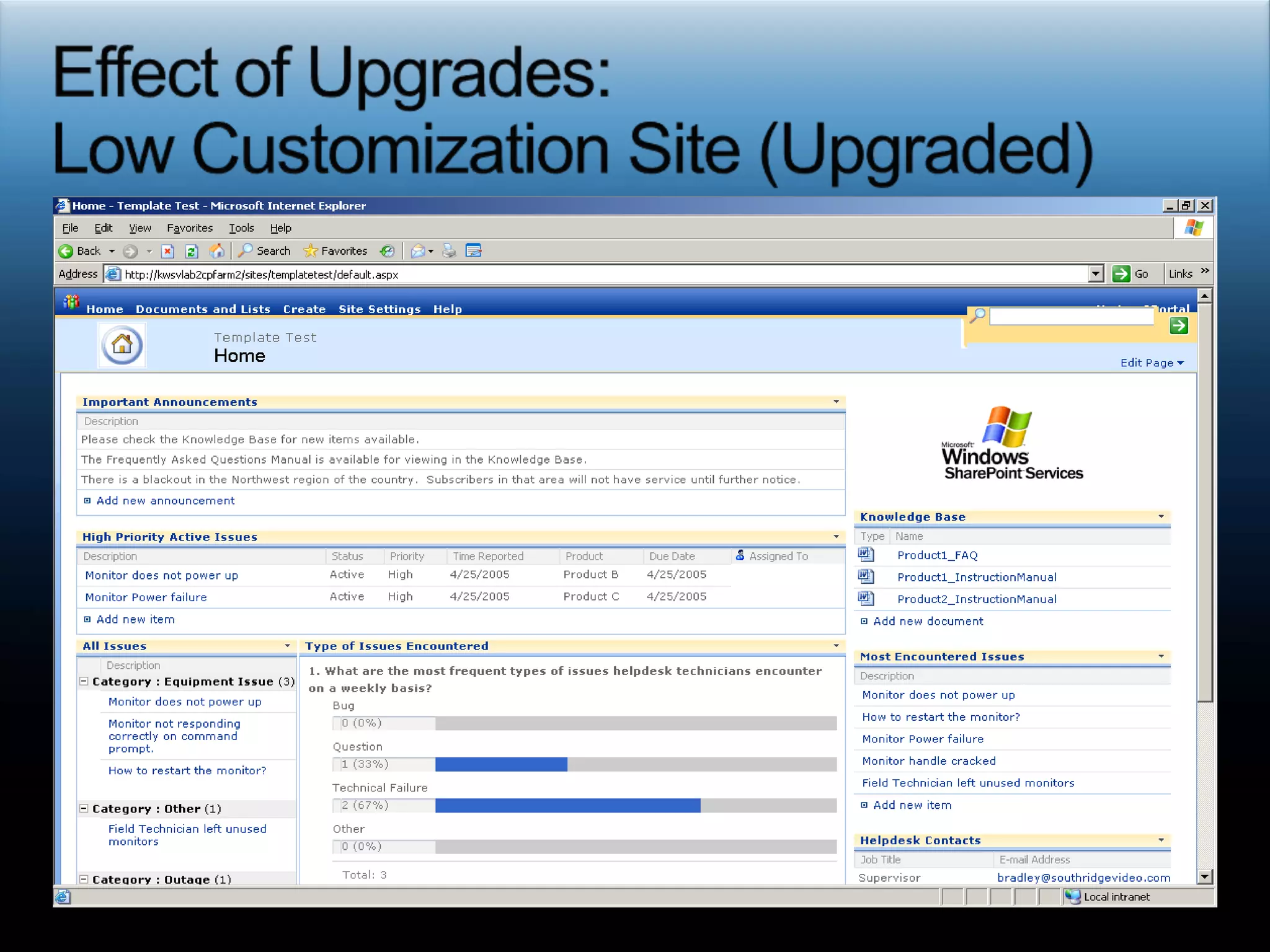 Troubleshooting TipsPrescan logs%temp%Prescan.logPrescan Report and SummaryLog files Upgrade and Server logsLogs are in\Program Files\Common Files\Microsoft Shared\Web Server Extensions\12\LogsWatch the Event Viewer