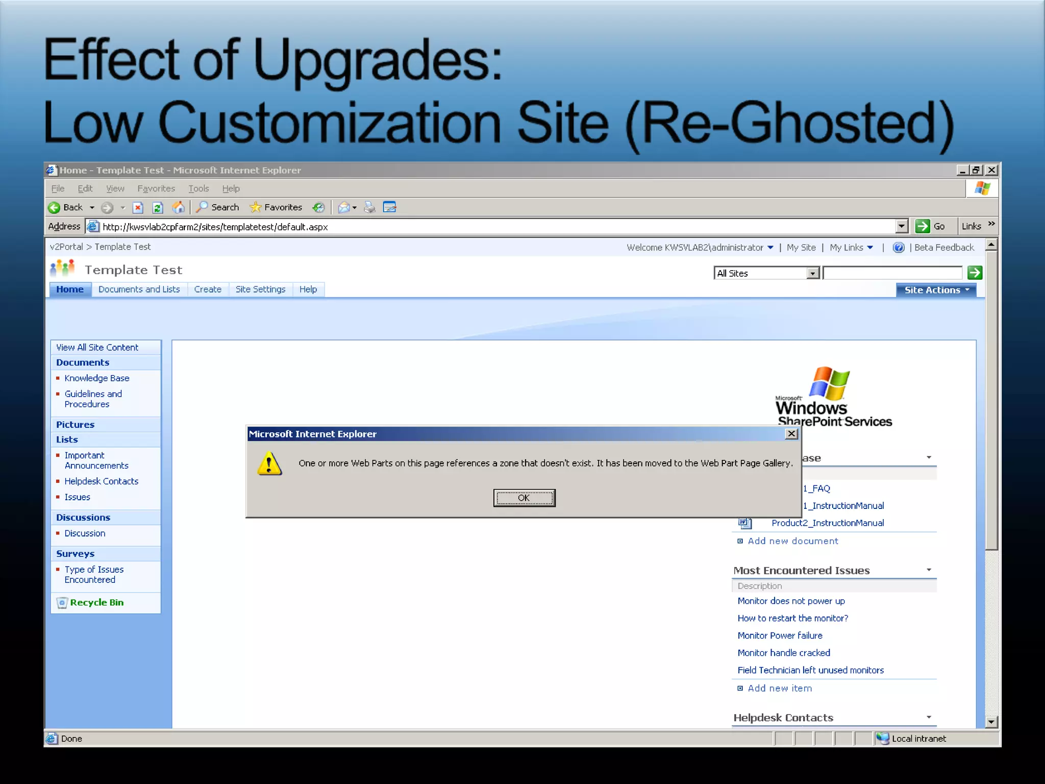 Partners Helping You UpgradeCorasWorksMigratorRe-ghost multiple sites at onceMigrate customizations and Web Parts to sites post upgradeHelps you add layouts, master pages, Web Parts en masseEchoHelps you quickly roll out customizations and settings and permissions across your farm with no site collection boundaries2007 version coming soonAvePointDocAveUsed to connect to 2003 and move content to 2007 without dependencies on customizations. Quickly and easily move your lists and libraries into a clean slate (out-of-box site definitions)