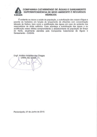 Oficio enviado a Casan sobre Projeto Anitápolis