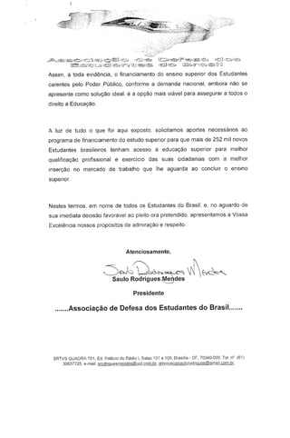 Ofício ADEB - FIES PRESIDÊNCIA DA REPÚBLICA