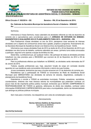 Ofício circular nº 003 jornada de estudos SEMASC / Baraúna