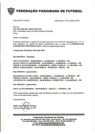 FPF solicita policiamento para os próximos jogos do Paraibano.
