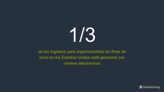 1/3
de los ingresos para organizaciónes sin fines de
lucro en los Estados Unidos está generado por
correos electrónicos
 