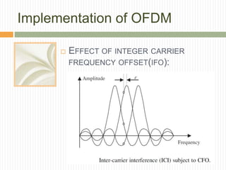 Implementation of OFDM
 EFFECT OF INTEGER CARRIER
FREQUENCY OFFSET(IFO):
 