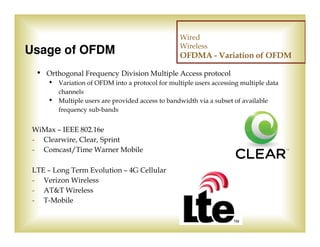 Wired
                                                   Wireless
Usage of OFDM                                      OFDMA...