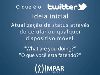 O que é oIdeia inicialAtualização de status através do celular ou qualquer dispositivo móvel."What are you doing?“"O que você está fazendo?"