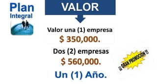 Plan
VALOR
Integral
Dos (2) empresas
$ 560,000.