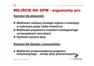 Oferta GPW dla przedsiębiorstw. Główny Rynek GPW i NewConnect