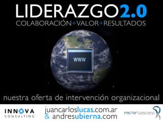 LIDERAZGO2.0
   COLABORACIÓN+VALOR+RESULTADOS




nuestra ofer ta de intervención organizacional
            juancarloslucas.com.ar
            & andresubierna.com
 