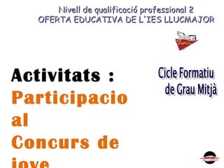 Nivell de qualificació professional 2Nivell de qualificació professional 2
OFERTA EDUCATIVA DE L'IES LLUCMAJOROFERTA EDUCATIVA DE L'IES LLUCMAJOR
Activitats :
Participacio
al
Concurs de
 