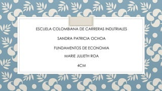 ESCUELA COLOMBIANA DE CARRERAS INDUTRIALES 
SANDRA PATRICIA OCHOA 
FUNDAMENTOS DE ECONOMIA 
MARIE JULIETH ROA 
4CM 
 