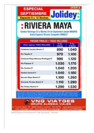 Oferta Escapada a la Riviera Maya (avión + hotel Todo Incluido) – Septiembre
 