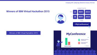 Winners of IBM VIrtual Hackathon 2015
Prototyping, MVP, Landing Page, Materials for Investors, Pitch Deck
Winners of IBM Virtual Hackathon 2015
 