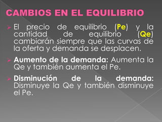 Aumento de la demanda:Aumenta la Qe y también aumenta el Pe.