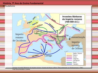 História, 7º Ano do Ensino Fundamental
O Feudalismo
Imagem: Invasões Barbaras do Império romano / Autoria de Ewan ar Born ...