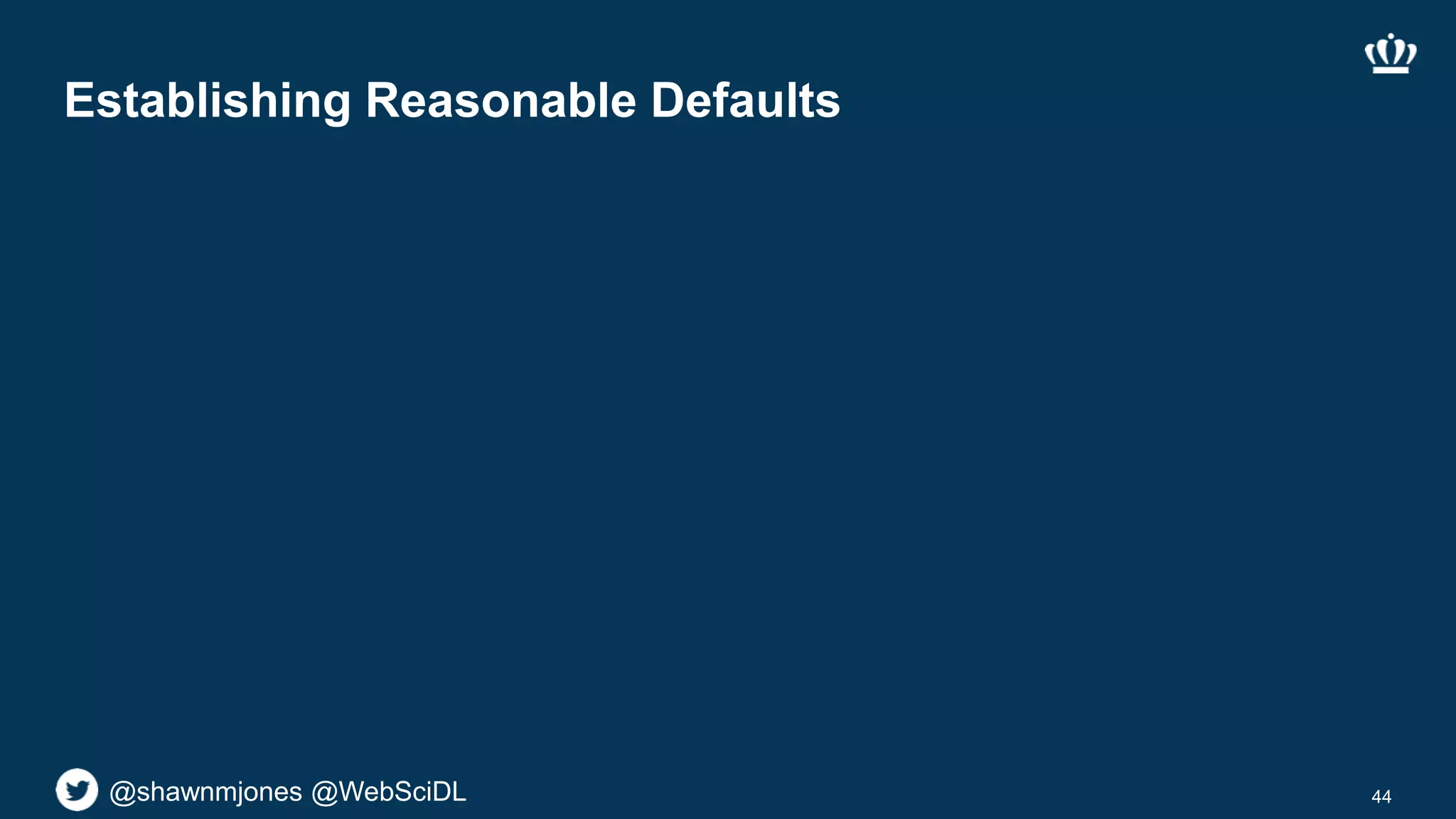 @shawnmjones @WebSciDL
Establishing Reasonable Defaults
44
 